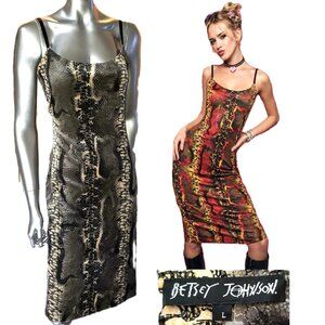 Vintage Betsey Johnson Slip Dress 90s Gray Black Snake Snakeskin Velvet Midi L